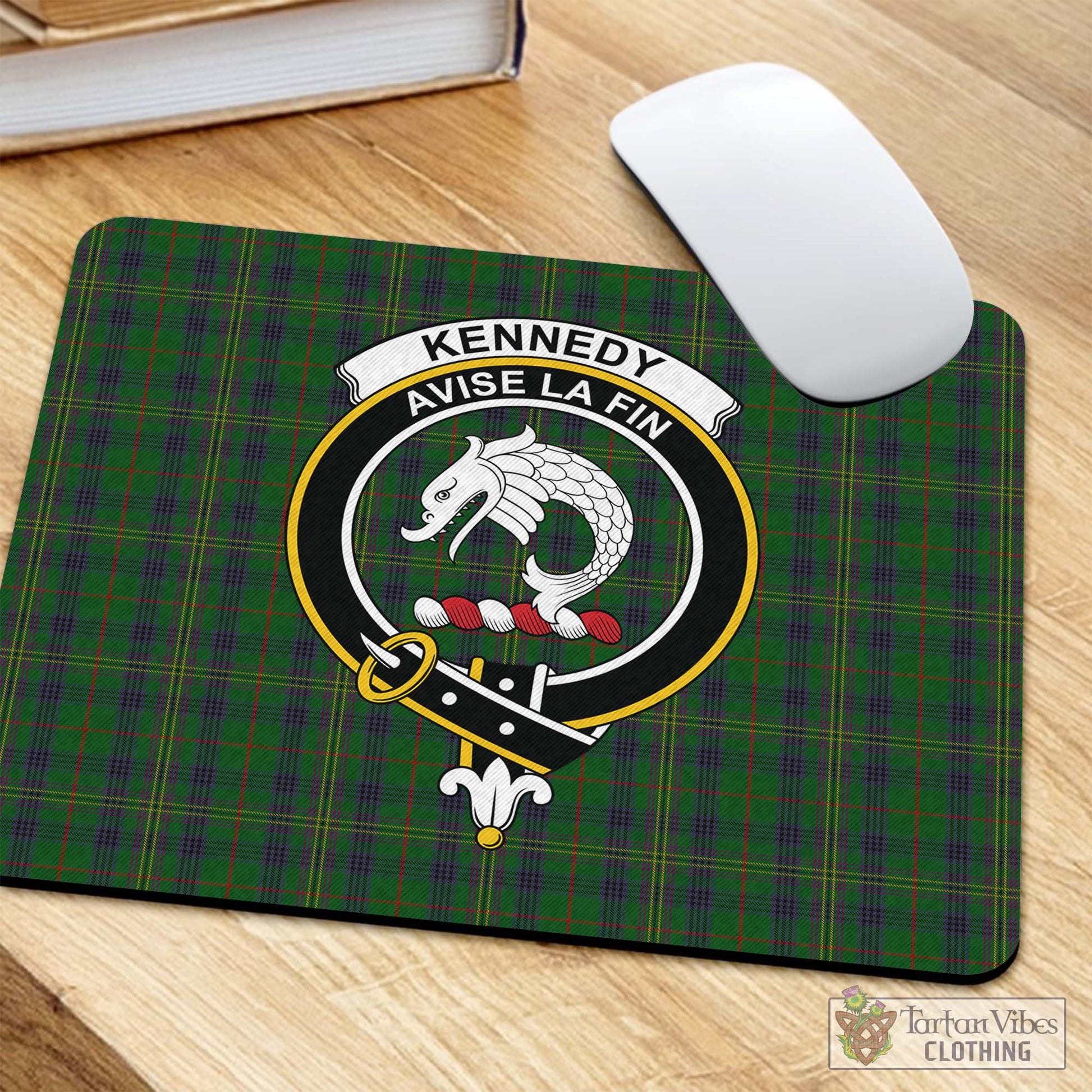 Tartan Vibes Clothing Kennedy Tartan Mouse Pad with Family Crest