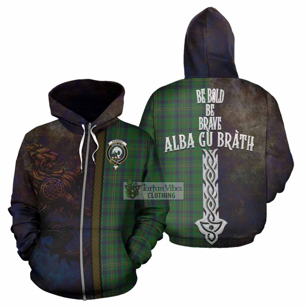 Tartan Vibes Clothing Kennedy Tartan Family Crest Hoodie Alba Gu Brath Be Brave Lion Ancient Style
