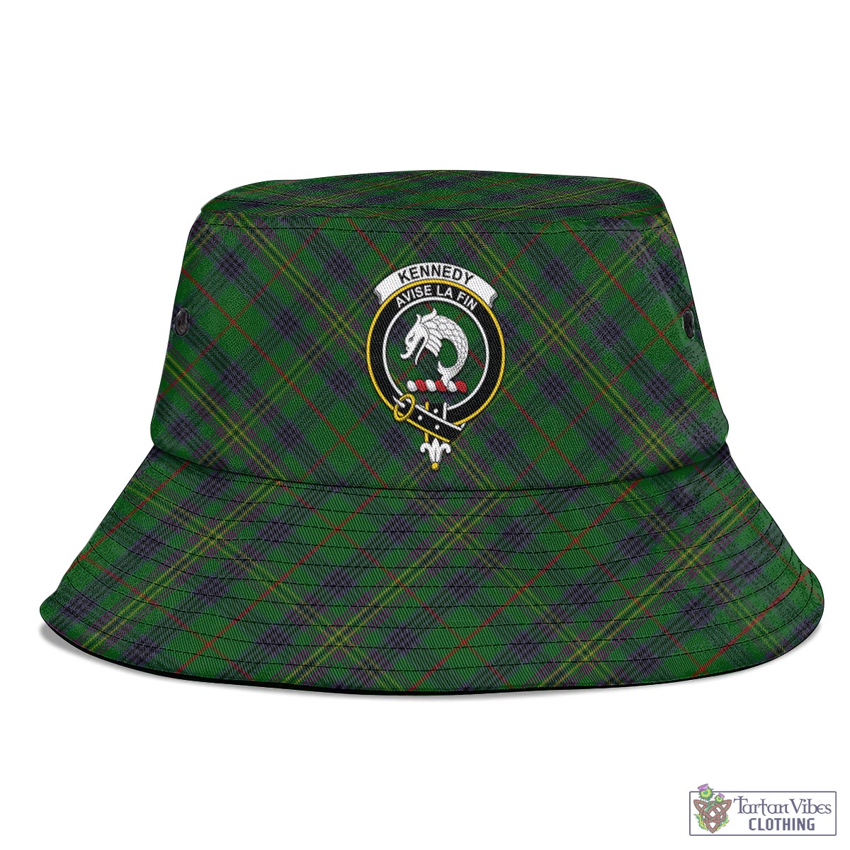 Tartan Vibes Clothing Kennedy Tartan Bucket Hat with Family Crest