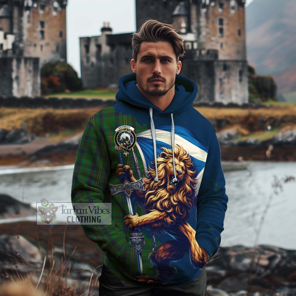 Tartan Vibes Clothing Kennedy Tartan Family Crest Cotton Hoodie with Scottish Majestic Lion