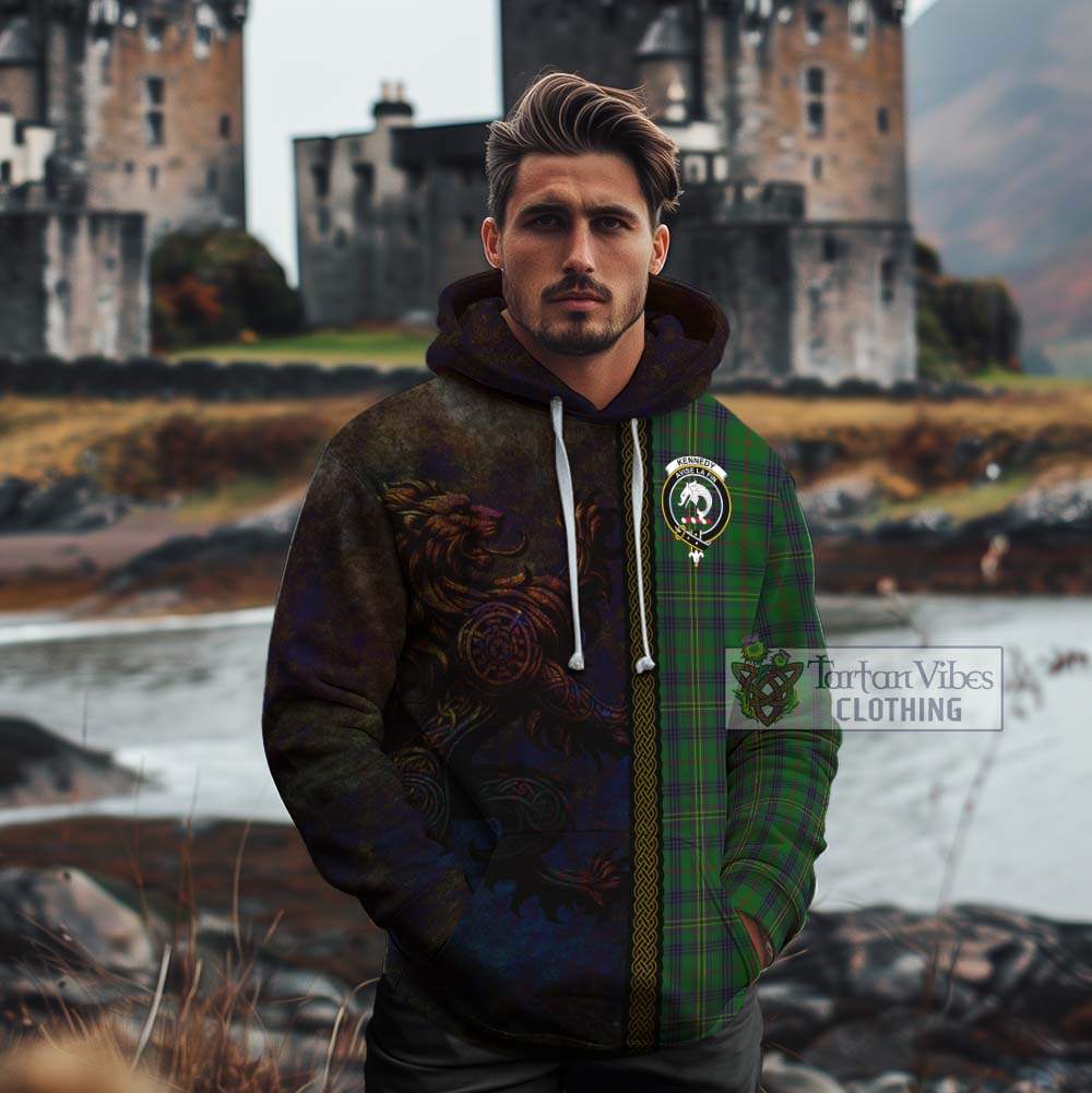 Tartan Vibes Clothing Kennedy Tartan Family Crest Cotton Hoodie Alba Gu Brath Be Brave Lion Ancient Style