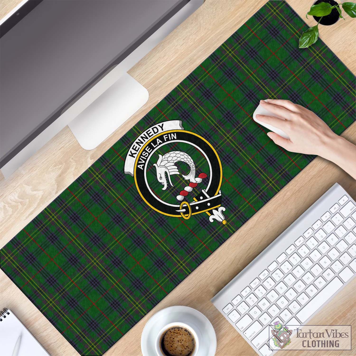 Tartan Vibes Clothing Kennedy Tartan Mouse Pad with Family Crest