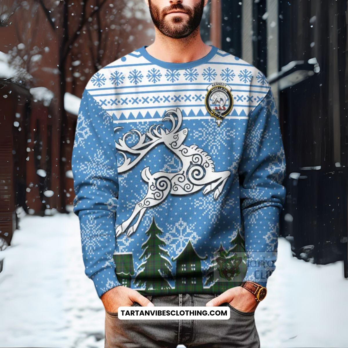 Kennedy Clan Christmas Sweatshirt Celtic Reindeer Style