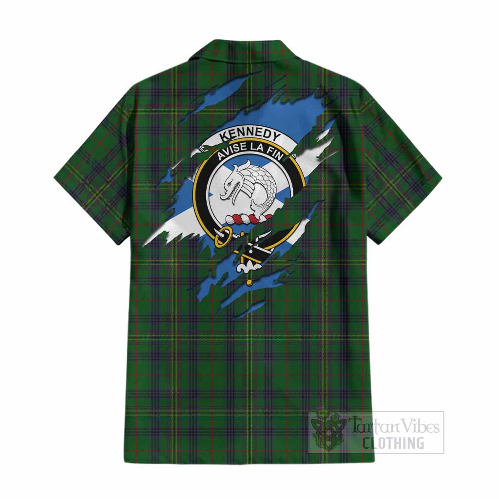 Kennedy Clan Crest In Me Tartan Cotton Hawaiian Shirt Scotland Flag Style