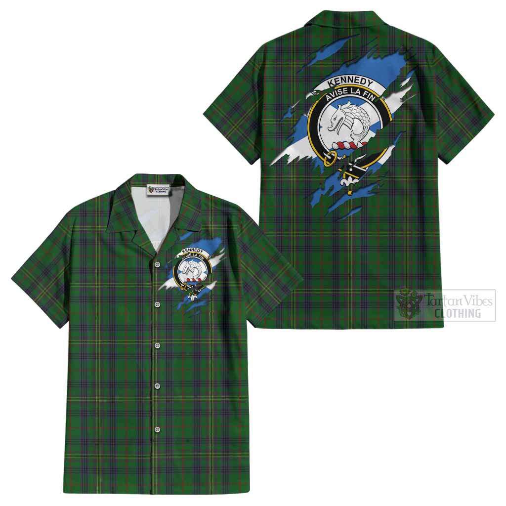 Kennedy Clan Crest In Me Tartan Cotton Hawaiian Shirt Scotland Flag Style