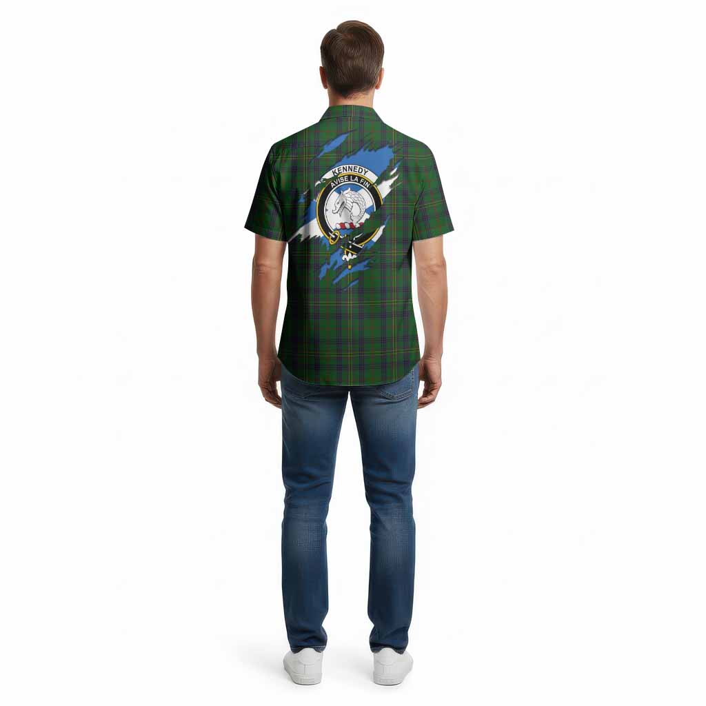 Kennedy Clan Crest In Me Tartan Cotton Hawaiian Shirt Scotland Flag Style