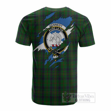 Kennedy Clan Crest In Me Tartan Cotton T-shirt Scotland Flag Style