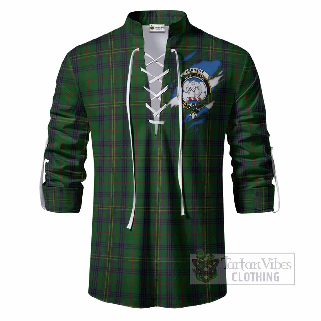 Kennedy Clan Crest In Me Tartan Ghillie Shirt Scotland Flag Style