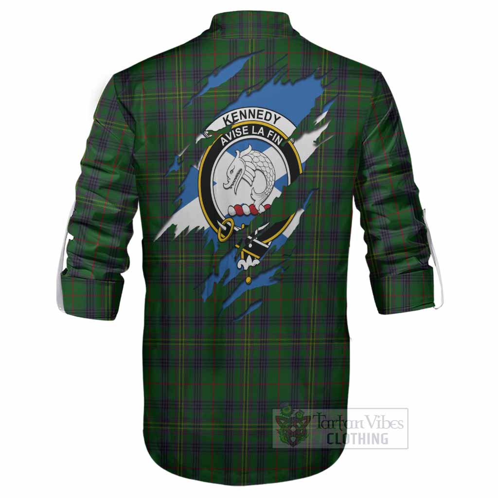 Kennedy Clan Crest In Me Tartan Ghillie Shirt Scotland Flag Style