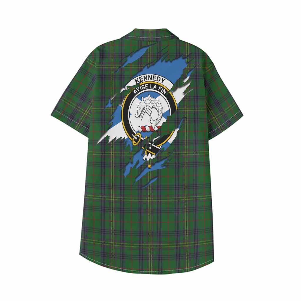 Kennedy Clan Crest In Me Tartan Kid Hawaiian Shirt Scotland Flag Style