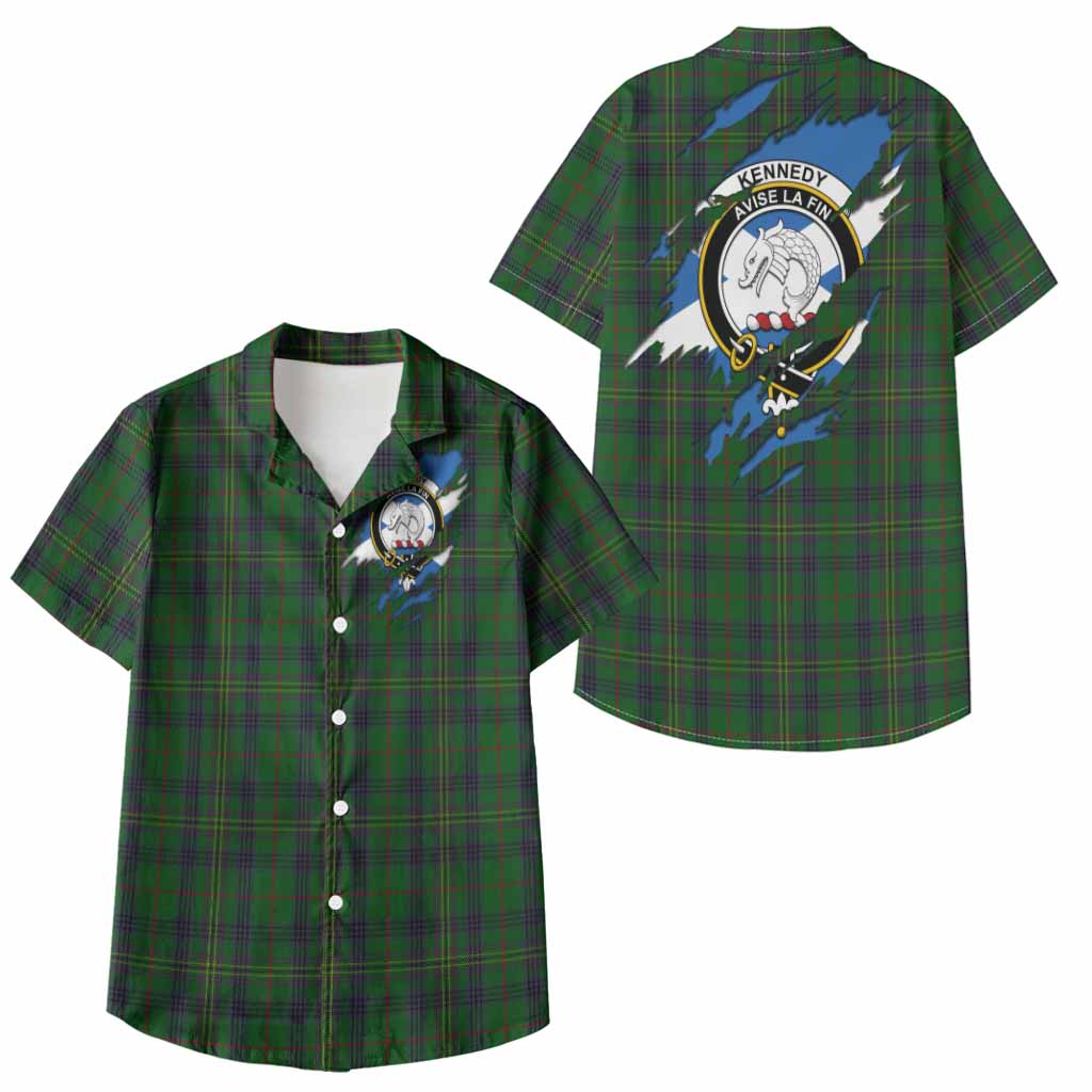 Kennedy Clan Crest In Me Tartan Kid Hawaiian Shirt Scotland Flag Style