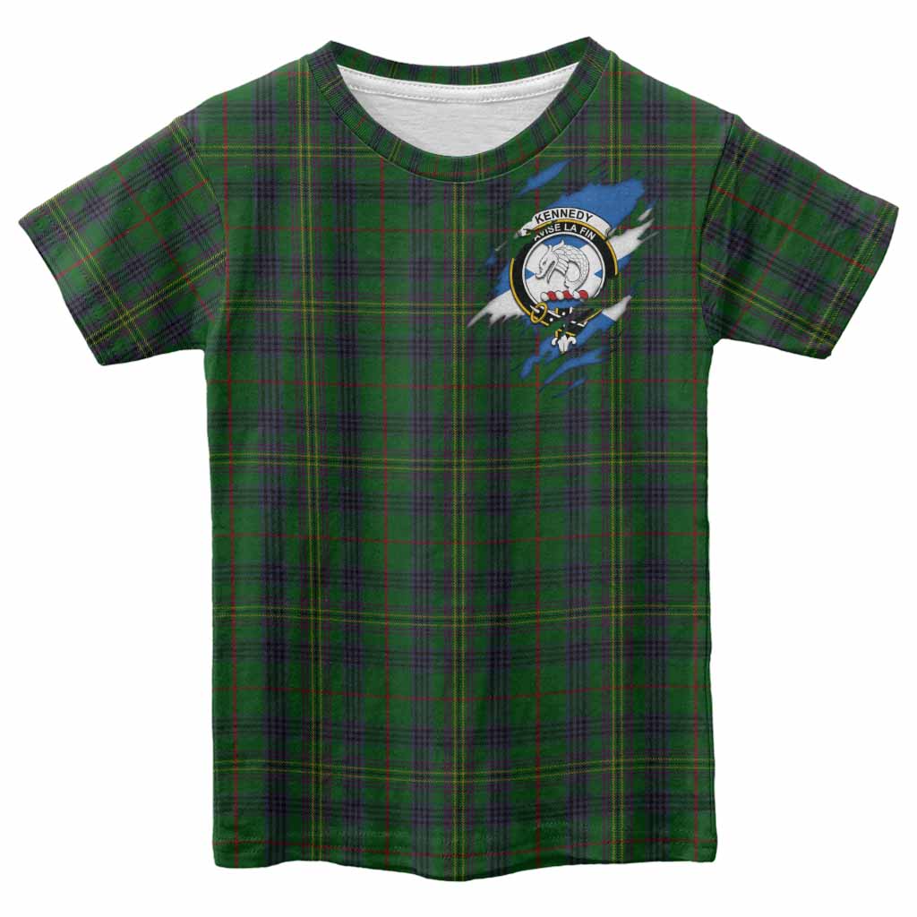 Kennedy Clan Crest In Me Tartan Kid T-shirt Scotland Flag Style