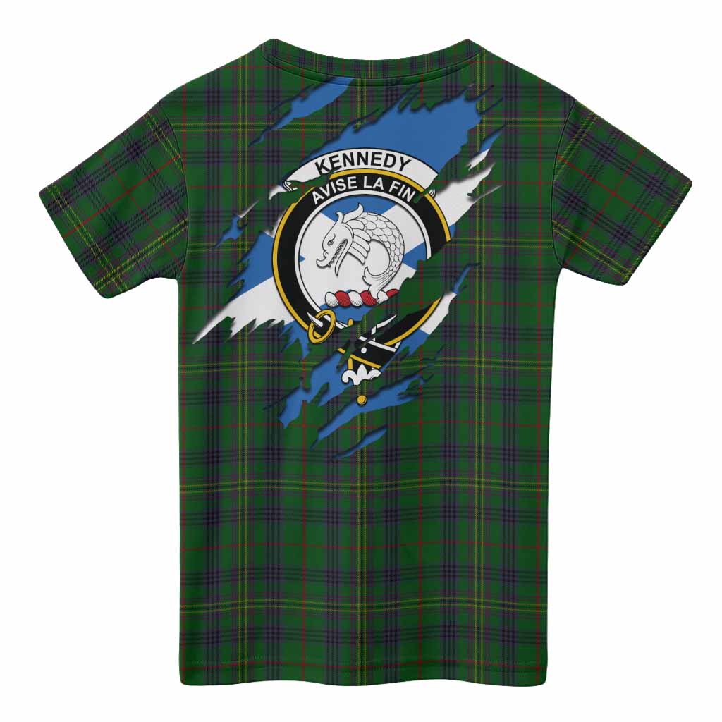 Kennedy Clan Crest In Me Tartan Kid T-shirt Scotland Flag Style