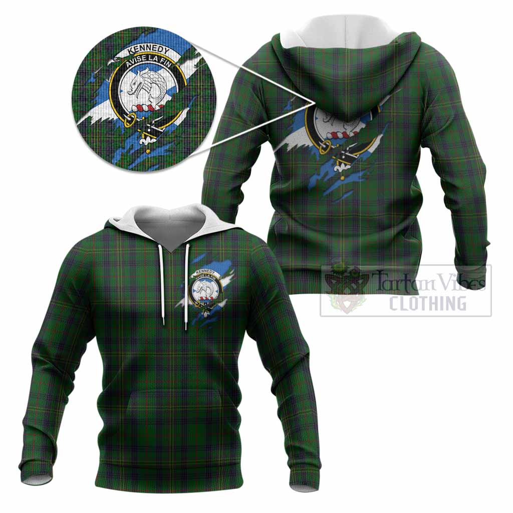 Kennedy Clan Crest In Me Tartan Knitted Hoodie Scotland Flag Style