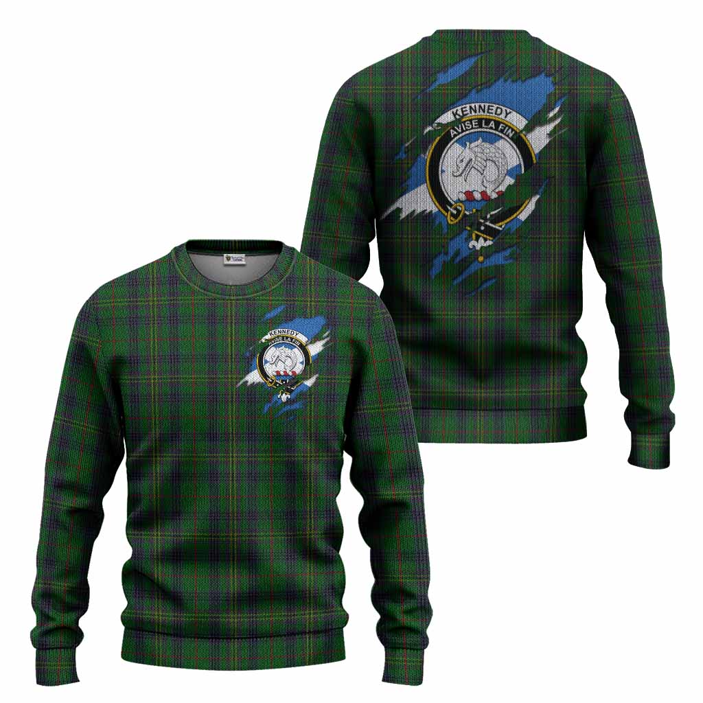 Kennedy Clan Crest In Me Tartan Knitted Sweater Scotland Flag Style