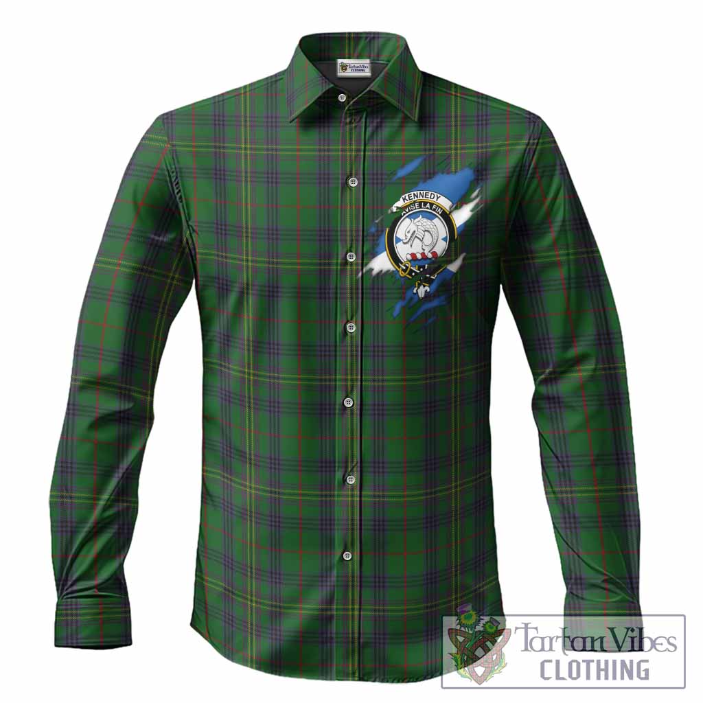 Kennedy Clan Crest In Me Tartan Long Sleeve Button Shirts Scotland Flag Style