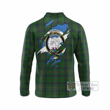Kennedy Clan Crest In Me Tartan Long Sleeve Polo Shirt Scotland Flag Style