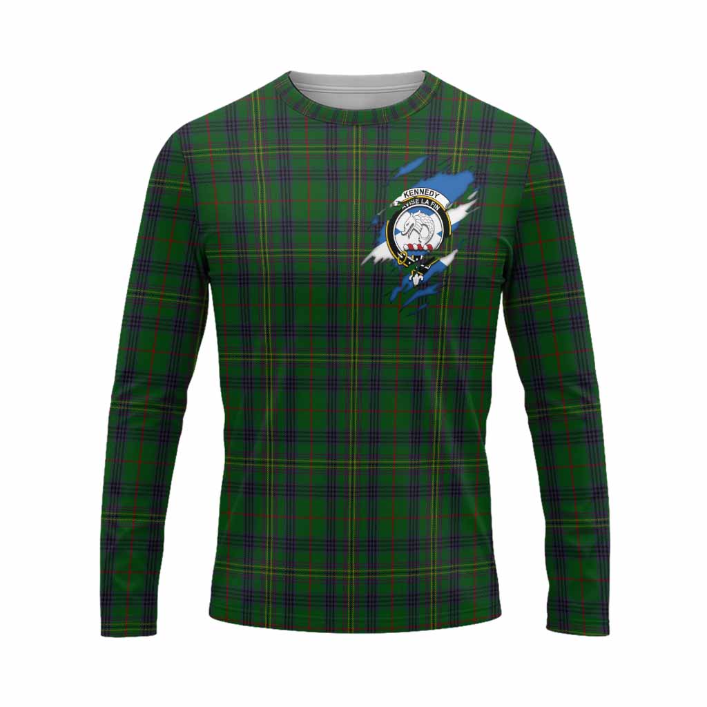 Kennedy Clan Crest In Me Tartan Long Sleeve T-Shirt Scotland Flag Style