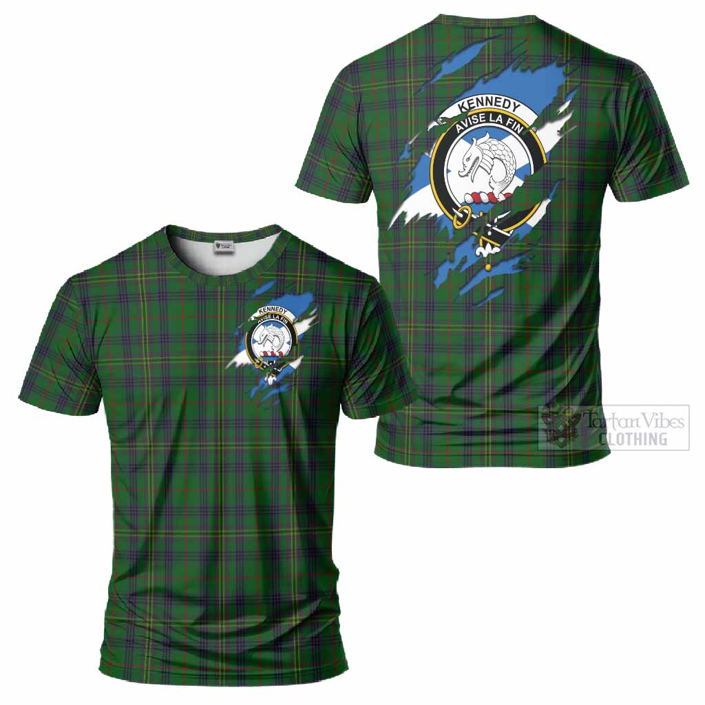 Kennedy Clan Crest In Me Tartan T-Shirt Scotland Flag Style