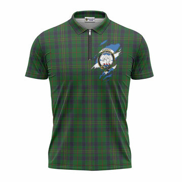 Kennedy Clan Crest In Me Tartan Zipper Polo Shirt Scotland Flag Style