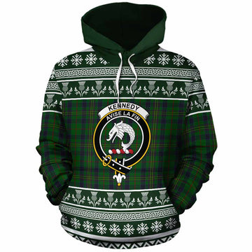 Kennedy Clan Tartan Christmas Cotton Hoodie with Family Crest
