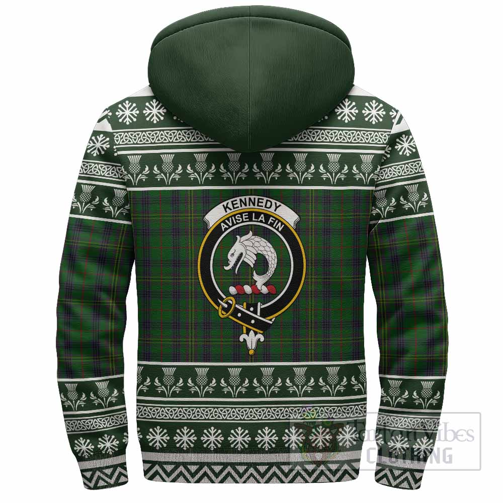 Kennedy Clan Tartan Christmas Fleece Hoodie with Family Crest - Tartan Vibes Clothing