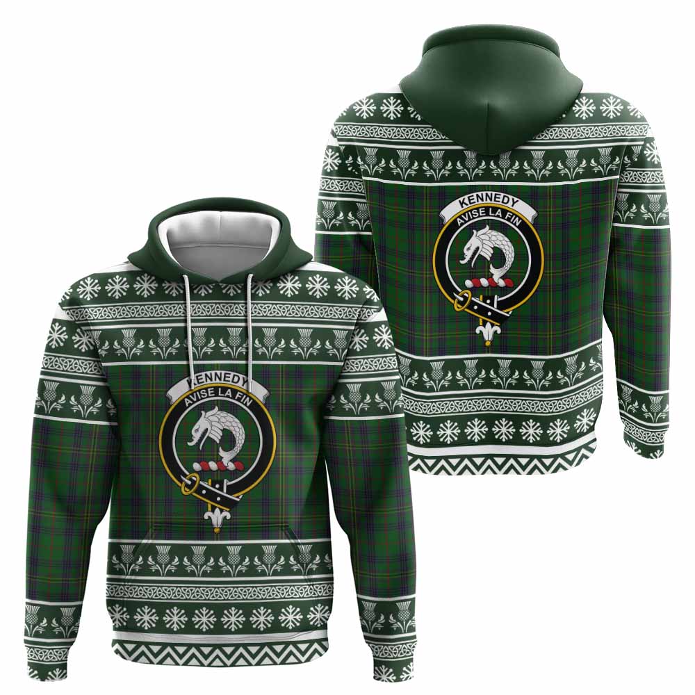 Kennedy Clan Tartan Christmas Hoodie with Family Crest - Tartan Vibes Clothing