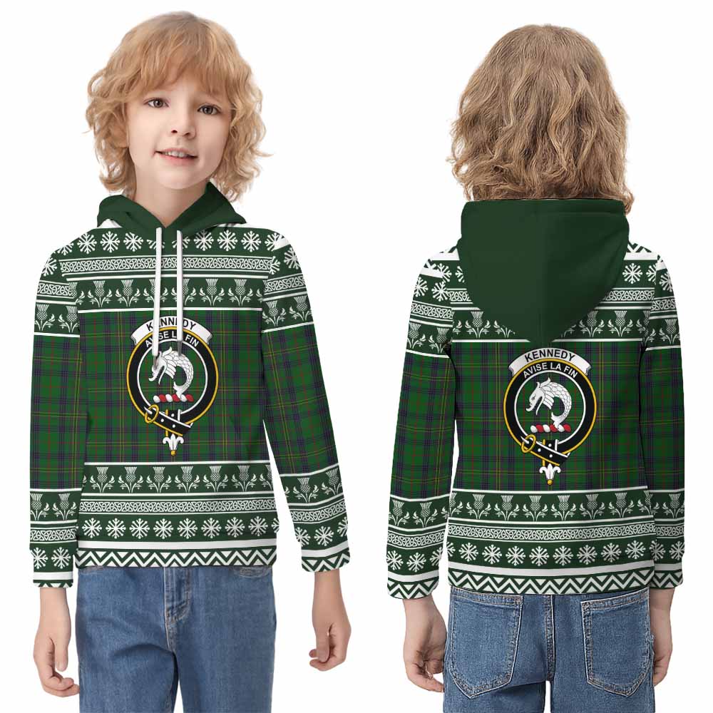 Kennedy Clan Tartan Christmas Kid Hoodie with Family Crest - Tartan Vibes Clothing