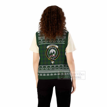 Kennedy Clan Tartan Christmas Knitted V-Neck Vest with Family Crest