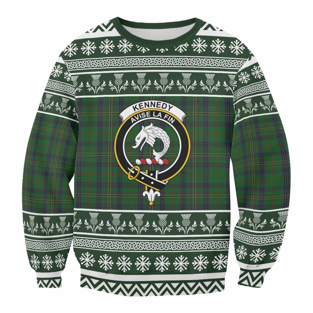 Kennedy Clan Tartan Christmas Sweatshirt with Family Crest - Tartan Vibes Clothing