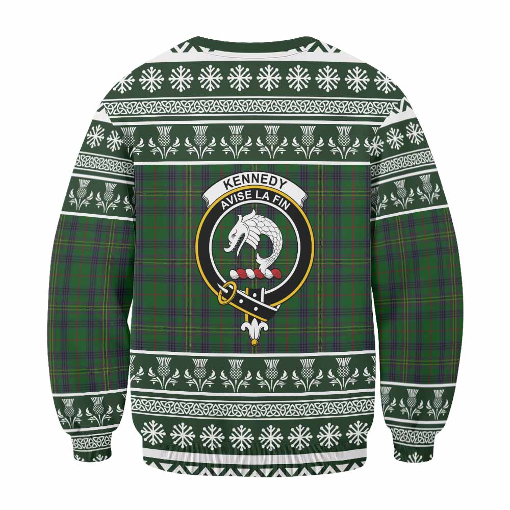 Kennedy Clan Tartan Christmas Sweatshirt with Family Crest - Tartan Vibes Clothing