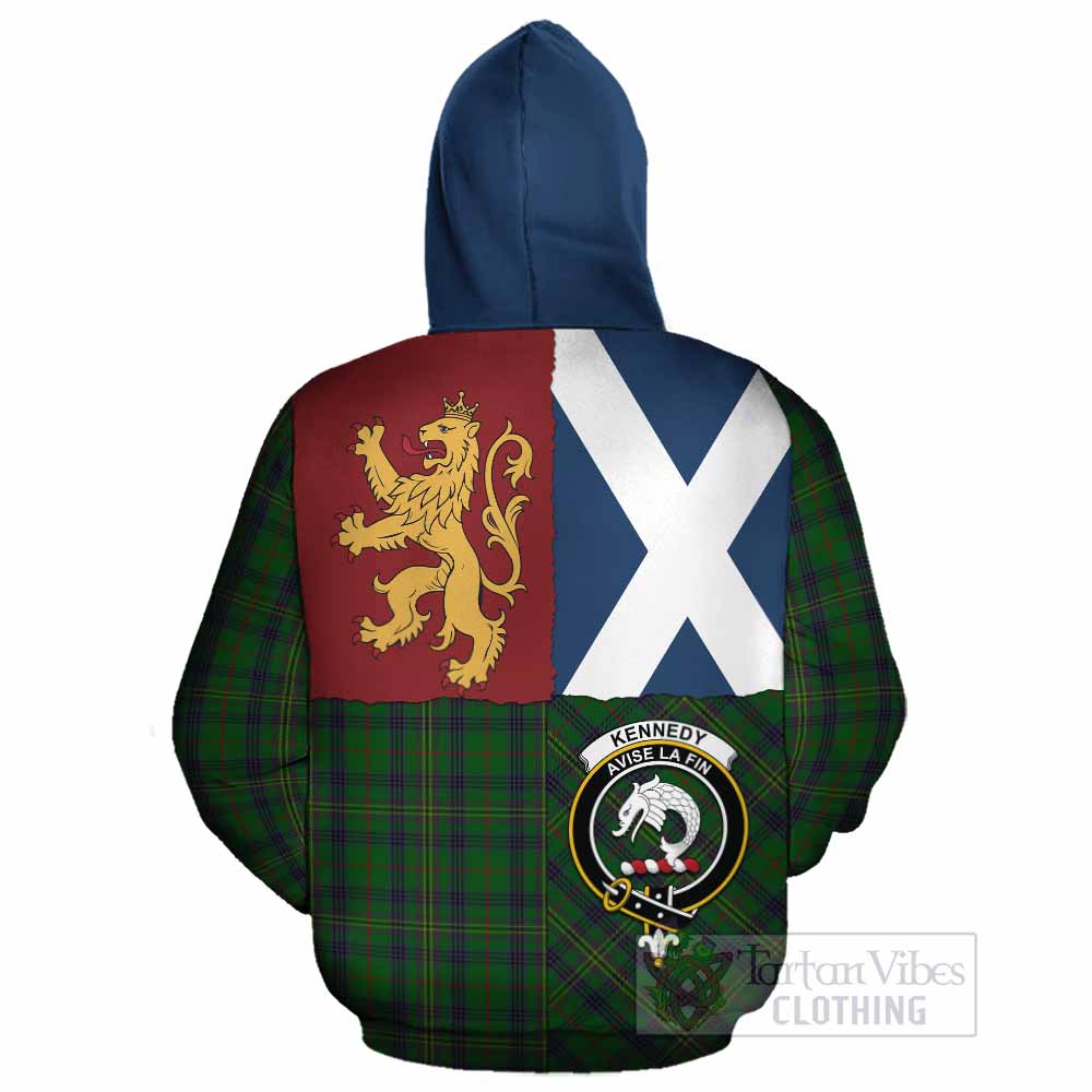 Kennedy Crest Tartan Cotton Hoodie with Lion Rampant Saltire Style - Tartan Vibes Clothing