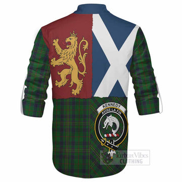 Kennedy Crest Tartan Ghillie Shirt with Lion Rampant Saltire Style