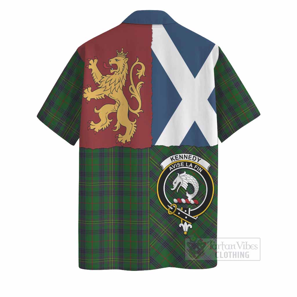 Kennedy Crest Tartan Hawaiian Shirt with Lion Rampant Saltire Style