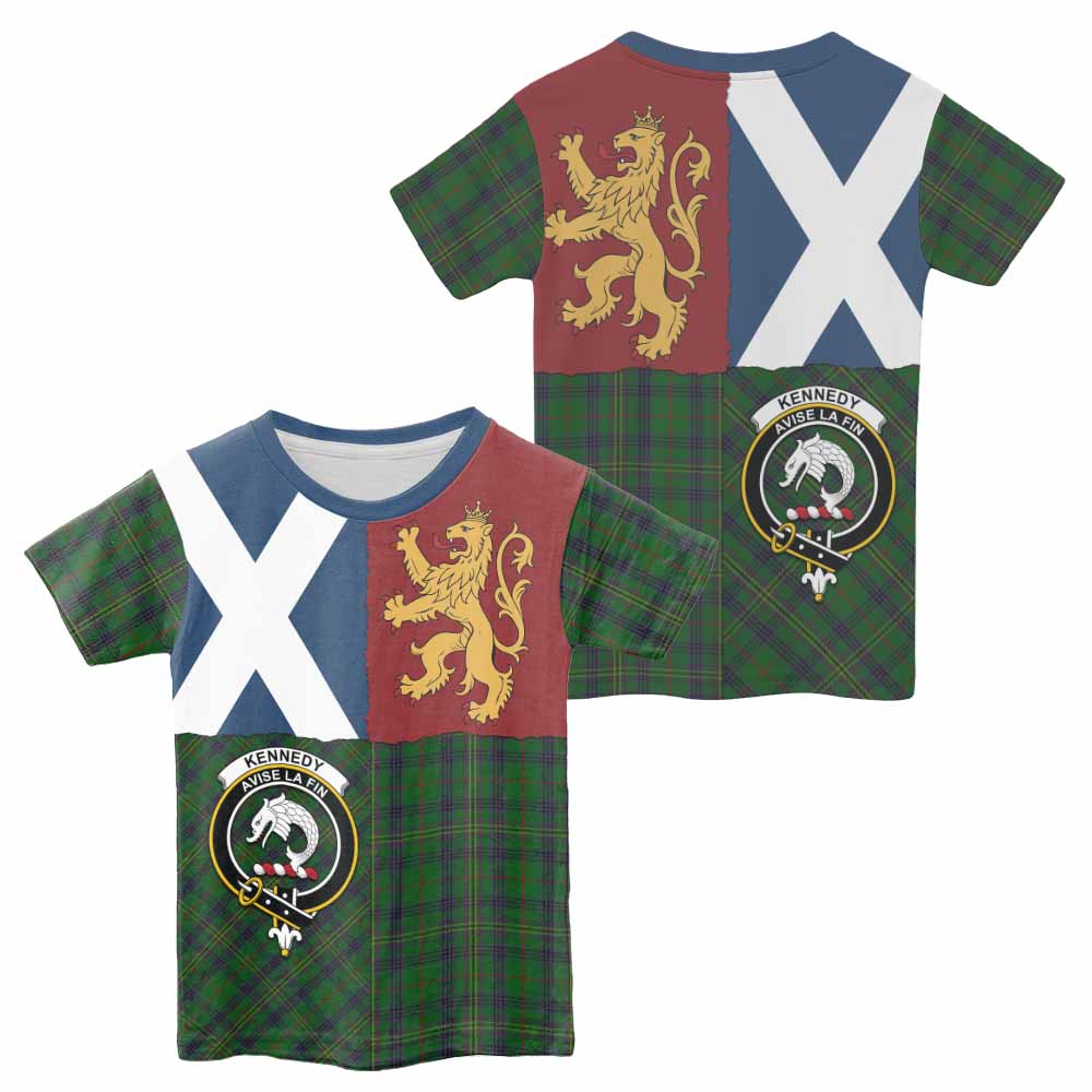 Kennedy Crest Tartan Kid T-shirt with Lion Rampant Saltire Style - Tartan Vibes Clothing