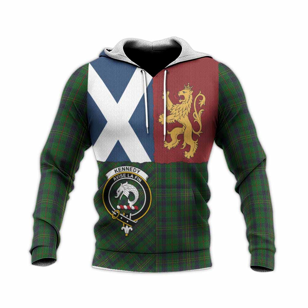 Kennedy Crest Tartan Knitted Hoodie with Lion Rampant Saltire Style