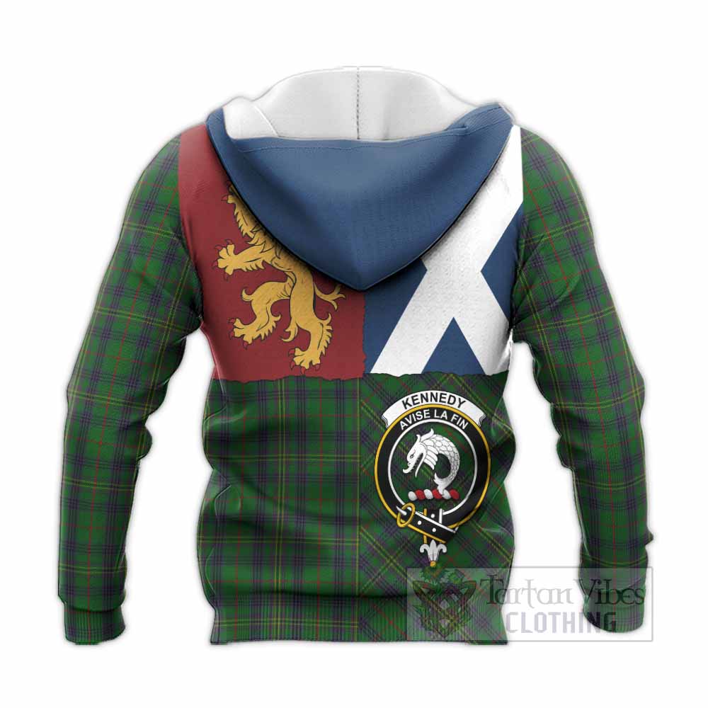 Kennedy Crest Tartan Knitted Hoodie with Lion Rampant Saltire Style