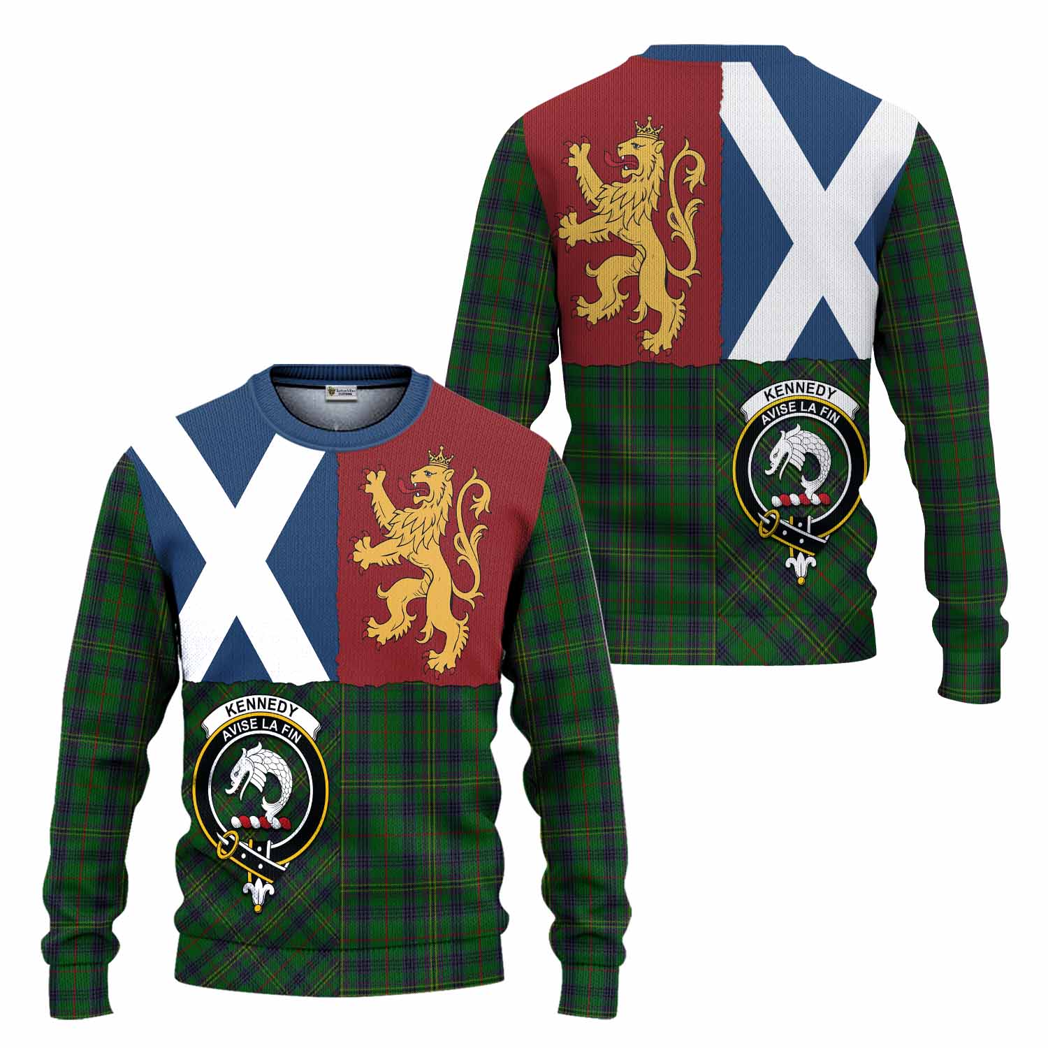 Kennedy Crest Tartan Knitted Sweater with Lion Rampant Saltire Style