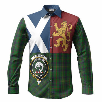 Kennedy Crest Tartan Long Sleeve Button Shirts with Lion Rampant Saltire Style
