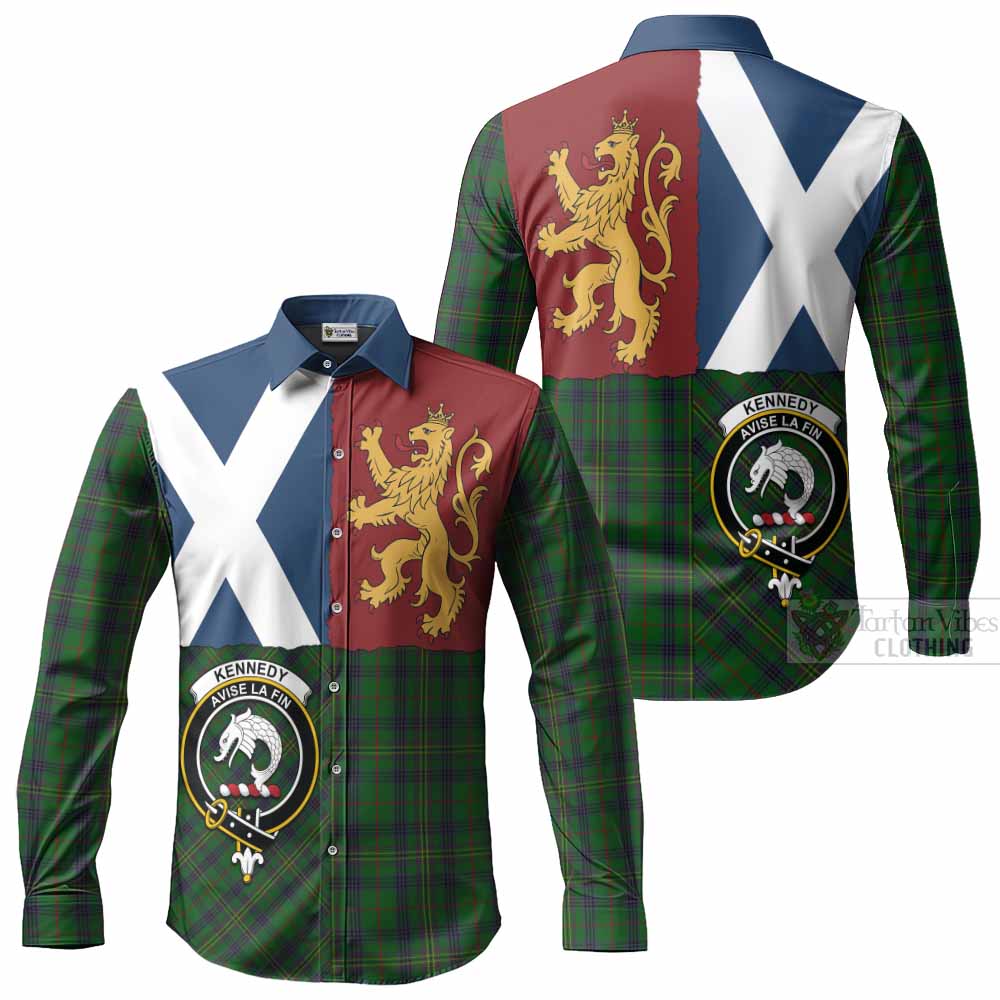 Kennedy Crest Tartan Long Sleeve Button Shirts with Lion Rampant Saltire Style