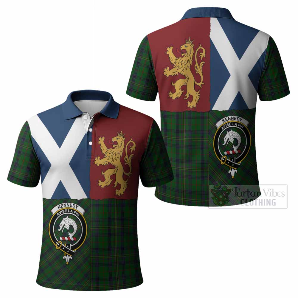 Kennedy Crest Tartan Polo Shirt with Lion Rampant Saltire Style