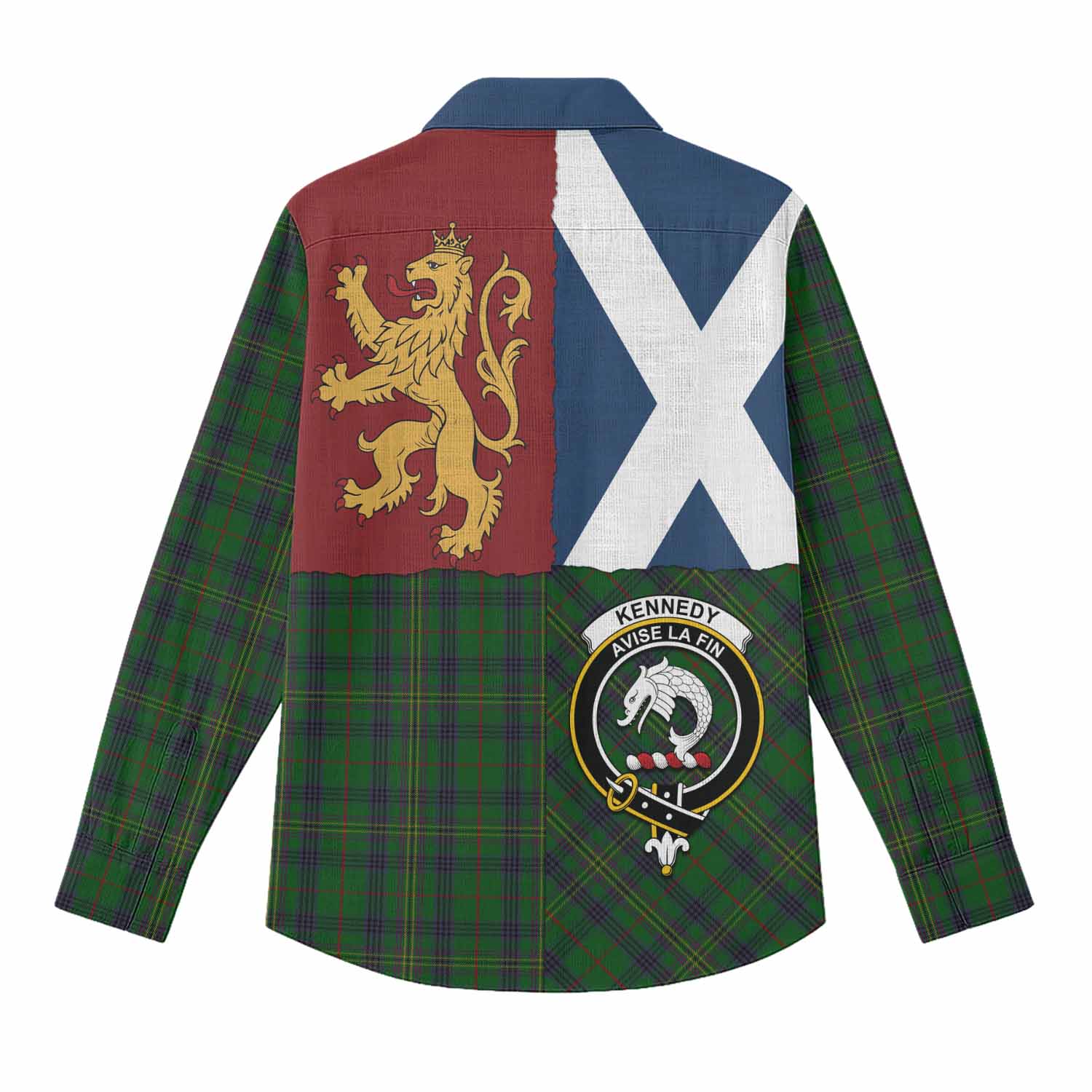 Kennedy Crest Tartan Women Casual Shirt with Lion Rampant Saltire Style