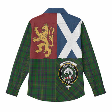 Kennedy Crest Tartan Women Casual Shirt with Lion Rampant Saltire Style