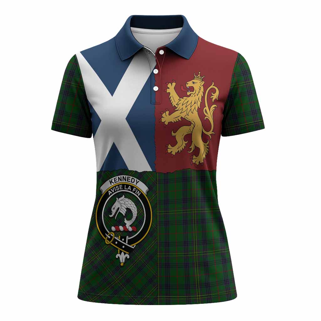 Kennedy Crest Tartan Women Polo Shirt with Lion Rampant Saltire Style