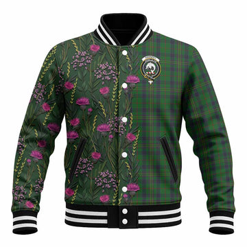 Kennedy Family Crest Tartan Baseball Jacket Scottish Thistle Flower Pattern Half Style