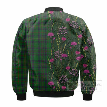 Kennedy Family Crest Tartan Bomber Jacket Scottish Thistle Flower Pattern Half Style