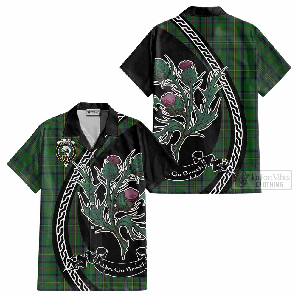 Kennedy Family Crest Tartan Cotton Hawaiian Shirt Alba Thistle Inspired - Tartan Vibes Clothing