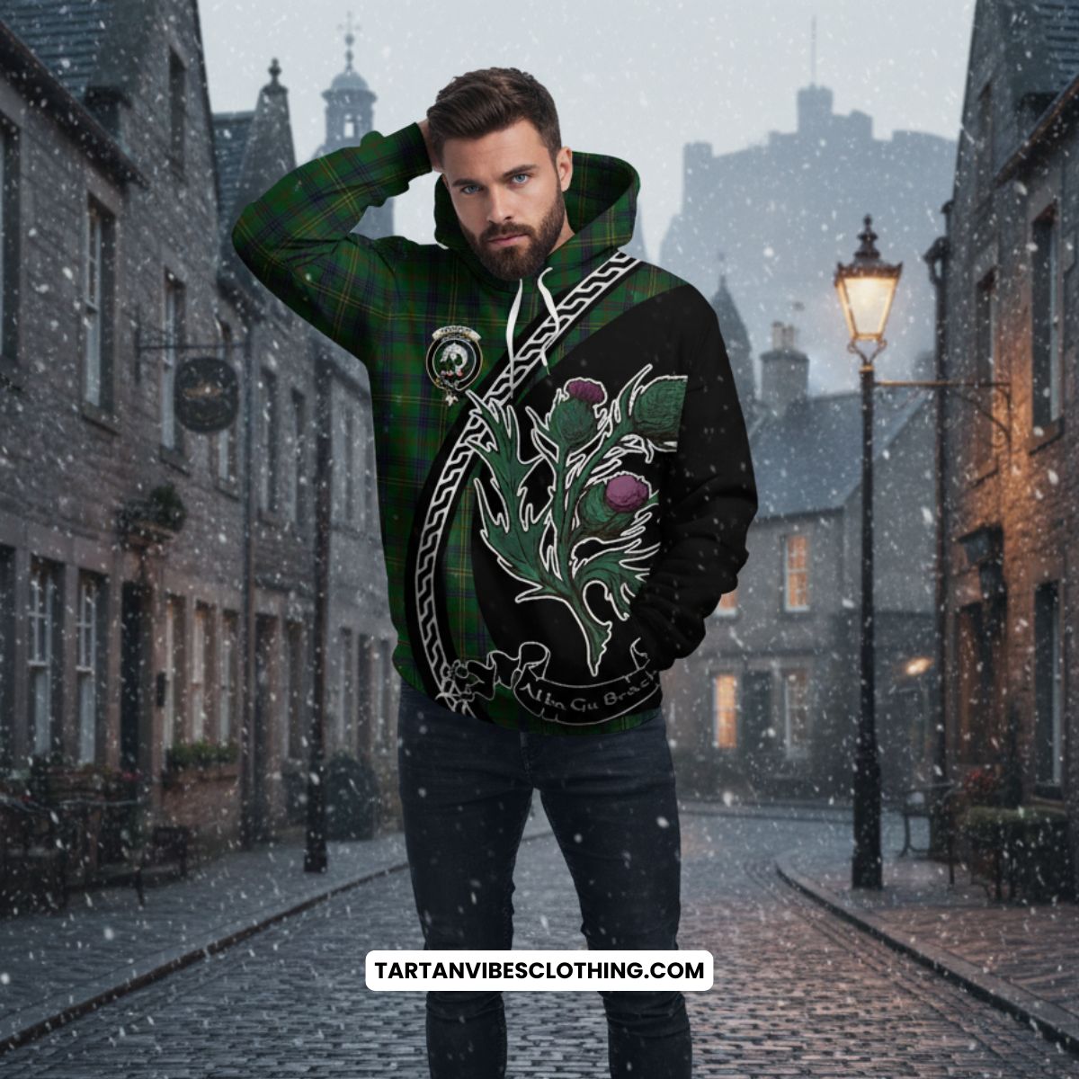 Kennedy Family Crest Tartan Cotton Hoodie Alba Thistle Inspired