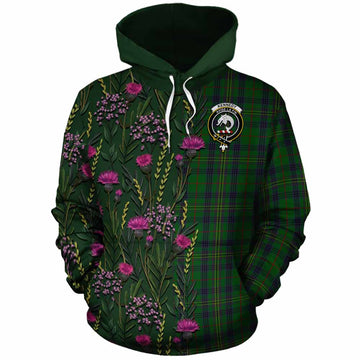 Kennedy Family Crest Tartan Cotton Hoodie Scottish Thistle Flower Pattern Half Style
