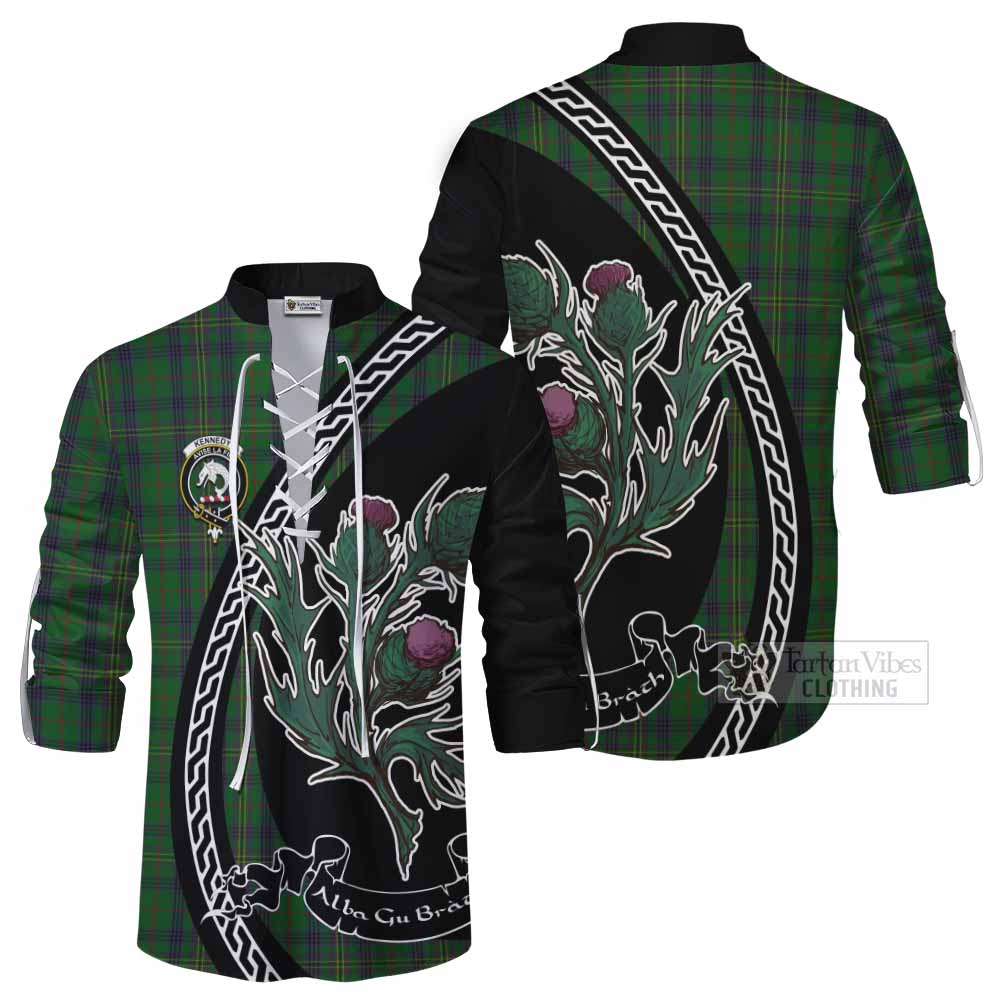 Kennedy Family Crest Tartan Ghillie Shirt Alba Thistle Inspired - Tartan Vibes Clothing